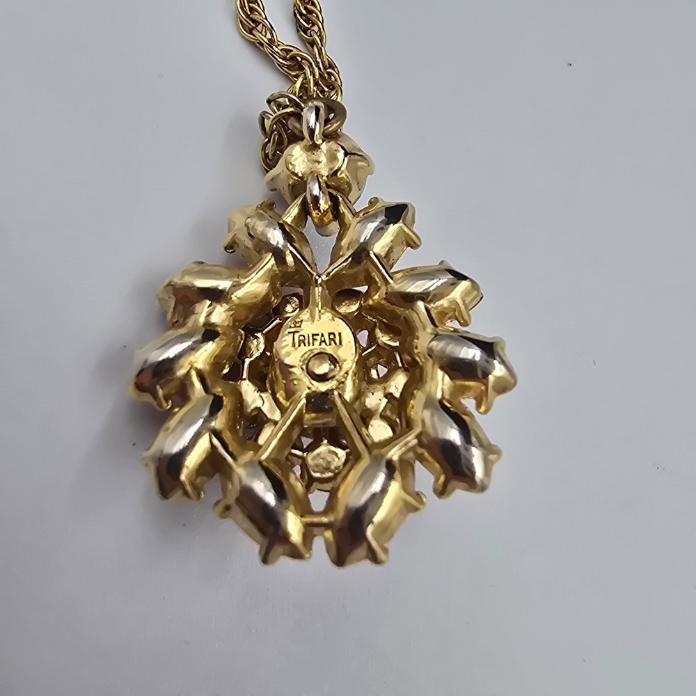 Vintage Trifari Necklace AB Rhinestones Gold Tone Amber Brown - Picture 11 of 12